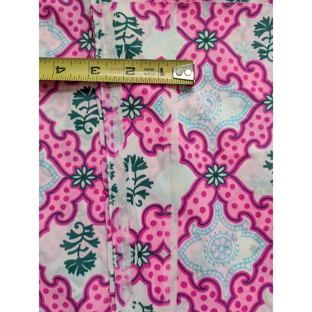 Vintage‎ 60's Psychedelic Fabric, Funky Pink Blue Green Demask, 40